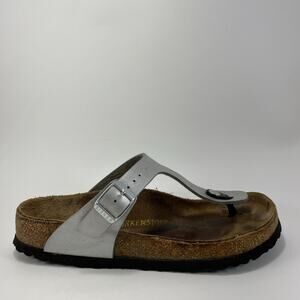 Birkenstock Gizeh Thong Sandals Womens Size 38 US Size 7-7.5 Silver Metallic